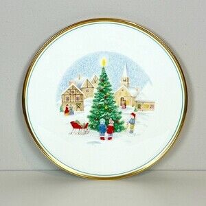 Mikasa Merry Christmas CAF02 11.75" Gold Rimmed China Chop Cake Plate Platter